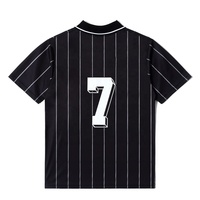 Maillot de football personnalisé noir à rayures fines pour homme, col polo rétro en V, design respirant, vêtements de sport avec votre logo et numéro
