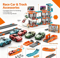 85 Pièces DIY Circuit de Course Multi-Niveaux avec Parking, Garage en Plastique à Assembler, Voiture de Course à Friction, Jouet pour Enfants Garçons, Cadeau d'Anniversaire