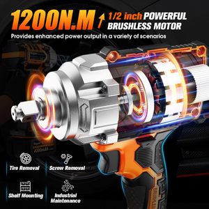 Llave de <span class=keywords><strong>Impacto</strong></span> Industrial Inalámbrica de 1/2'' y 21V, sin Escobillas, 1200N.m de Alto Torque, con Batería de Litio-Ion, <span class=keywords><strong>Pistola</strong></span> de <span class=keywords><strong>Impacto</strong></span> para Bricolaje con 5 Enchufes para Automóvil - Product Image 2