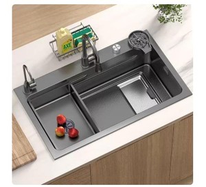Lavello da <span class=keywords><strong>Cucina</strong></span> Moderno a Doppia Vasca in Acciaio Inox 304 Fatto a Mano con Rubinetto Estraibile, Lavabicchieri e Cestello di Scarico OEM - Product Image 1