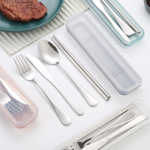 Giá Di Động Tái Sử Dụng Thép Không Gỉ Cắm Trại Ngoài Trời Thiết Lập Dao Kéo 4Pcs Với Hộp Flatware Set Trong Du Lịch Muỗng Nĩa Và Dao - Product Image 3