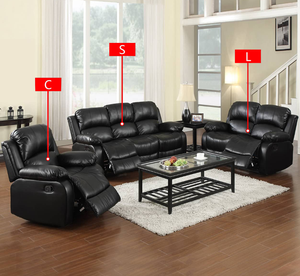 Black Semi PU and 3-Piece Couch <b>Living</b> <b>Room</b> <b>Sofa</b> Set - Product Image 1