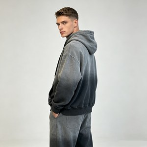 Men's sets Hooded Sweatshirt Set Printed French Terry Street Style Autumn Wear Black with <b>White</b> Pattern hoodie <b>joggers</b> wide leg - Product Image 3