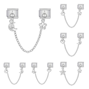 <b>Silver</b> Charm <b>Earrings</b> Stainless Steel <b>Chain</b> Star Moon Heart Pendant Unisex Fashion Dangle <b>Earrings</b> - Product Image 1