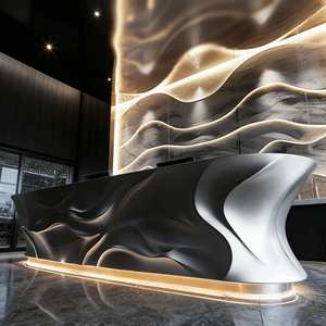 Comptoir de réception rond personnalisable en acier inoxydable de luxe moderne avec éclairage LED, design fluide et sculptural pour hôtel et commerce - Product Image 4