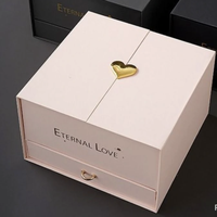 Boîte cadeau pour bijoux haut de gamme personnalisée à double porte, doublée de mousse, avec tiroir, aimant en forme de cœur doré, logo imprimé en relief, boîte d'emballage