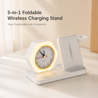 Support de charge sans fil multifonctionnel 15W avec horloge et veilleuse, support pliable pour téléphones portables et écouteurs