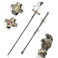 Épée Cérémonielle Médiévale MS de 97 cm, Modèle Saint-Jean, Chevaliers Templiers, en Acier Inoxydable avec Fourreau en Laiton Antique, Jouet
