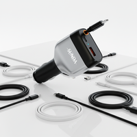 Pengisi Daya Mobil USB-C PD QC3.0 Pengisian Cepat Kabel Retractable 85cm 84W 2 Port USB untuk Ponsel