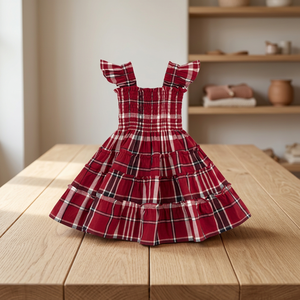 Vestido Rojo para Niñas, Estilo Línea A, Transpirable, de Poliéster, Largo hasta la Rodilla, con Mangas Regulares y Falda con Volantes en Capas, Estilo Adorable - Product Image 4