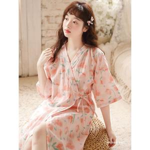 ชุดกิโมโนสไตล์ญี่ปุ่นแขนสั้นบาง ๆ ชุดยูกาตะผู้หญิงชุดนอนฤดูร้อน - Product Image 3