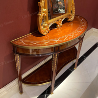 Console d'entrée de luxe britannique sur mesure en bois massif sculpté à la main avec décorations dorées pour hall d'entrée de Fashan