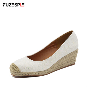 Espadrilles compensées pour <span class=keywords><strong>femme</strong></span>, style pêcheur, à plateforme, semelle épaisse, tige en tissu à paillettes, couleur unie, à enfiler, talon de 6 cm, collection automne - Product Image 1