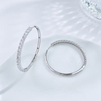 Boucles d'oreilles en or blanc 18 carats avec diamants de laboratoire, type ear cuff, boucles d'oreilles fines, boucles d'oreilles canal, boucles d'oreilles créoles, boucles d'oreilles à clip