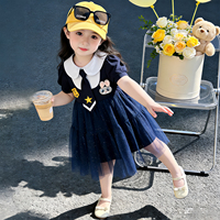 Nouvelle Robe en Tulle à Manches Courtes pour Filles 2026, Robe d'Été Respirante pour Enfants avec Motif Chemise et Cravate pour Tout-Petits et Petites Filles