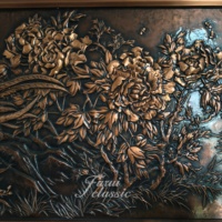Sculpture murale en cuivre 3D de haute qualité, forgée à la main, paon, fleurs de pivoine, décoration murale en métal personnalisable, décoration intérieure