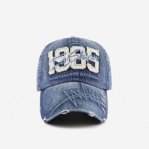 Gorras deportivas unisex de mezclilla vintage desgastada con bordado 3D de 6 paneles, diseños surtidos al por mayor, con hebilla metálica común - Product Image 4
