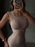 Robe midi moulante à col rond pour femme avec empiècements en maille brodée et motif imprimé sur le devant