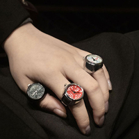 Bague de doigt RisingMoon montre cadran rond élégant bague de doigt à quartz élastique avec montre