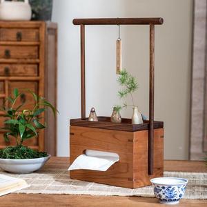 กล่องกระดาษทิชชูไม้เนื้อแข็งสองด้านพร้อมที่จับสไตล์จีนใหม่ตกแต่งบ้านเครื่องประดับโต๊ะน้ำชาแบบตั้งพื้น - Product Image 1