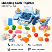 Caisse enregistreuse en plastique pour enfants de 4 à 9 ans, ensemble de jeu d'imitation de caissier de 38 pièces avec scanner, balance, chariot et panier de courses