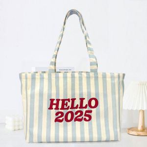 Wholesale Stripe Reusable <b>Gift</b> Travel Large Capacity Classic Students Shopping Custom Printed Logo Women's Large Canvas Tote - Product Image 1