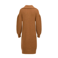 Benutzer definierte Herbst Winter Braun Revers Langarm Lässig Einfaches Kleid Für Frauen Pullover Strickkleid