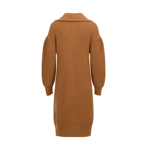 Abito semplice Casual da donna maglione lavorato a <span class=keywords><strong>maglia</strong></span> autunno inverno <span class=keywords><strong>marrone</strong></span> con risvolto a manica lunga - Product Image 2