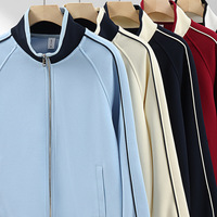 Sweat-shirt zippé pour homme, col montant côtelé contrastant, manches raglan, bande latérale, style décontracté vintage, personnalisable OEM ODM, en stock