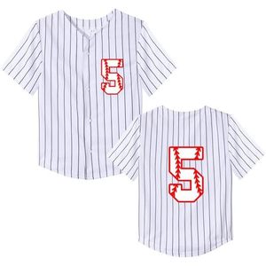 Kids Baseball Jersey Number 5 Striped <b>Button</b> Down Short Sleeve Breathable Unisex Child Apparel - Product Image 1