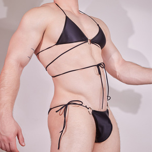 Slip <span class=keywords><strong>Sexy</strong></span> da Uomo, Lingerie da Gentiluomo, Costume Cosplay con Bretelle, Biancheria Intima e Reggiseno con Lacci, Set da 2 Pezzi - Product Image 3