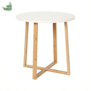 Couchtisch, Nachttisch, runde Form, natürliche Bambusbasis, gemütlicher, lässiger Stil, kleiner Nachttisch, ideal für Lampen und Bücher - Product Image 6