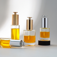 Flacon en verre HOPECK droit et rond de 15/30/50 ml pour huile essentielle/sérum avec pipette compte-gouttes à bouton poussoir en aluminium en forme de T 18/415