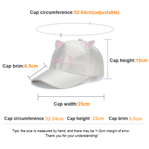 Gorra de Béisbol Infantil de 5 Paneles con Bordado Rosa Plateado Brillante, Gorra Deportiva con Orejas, Protección Solar para Niñas - Product Image 2