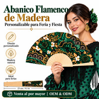 Éventail espagnol en bois, motif floral doré et vert, 23 cm, haute qualité, cadeau, Abanicos De Madera, Carnaval espagnol, éventails en bois personnalisés