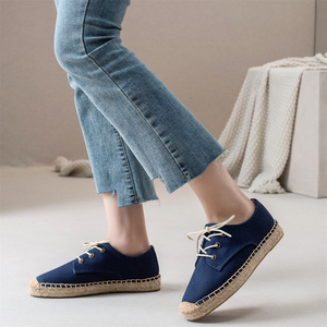 Zapatillas de plataforma de yute tejido con cordones y punta cerrada para <span class=keywords><strong>mujer</strong></span>, calzado ligero antideslizante, zapatos de verano. - Product Image 2