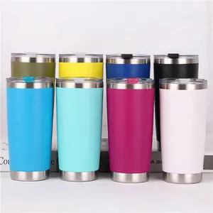 Tazas de viaje con aislamiento al vacío de doble pared, vaso de acero inoxidable para vino en polvo, color amarillo, 20 oz, listo para enviar, 2023