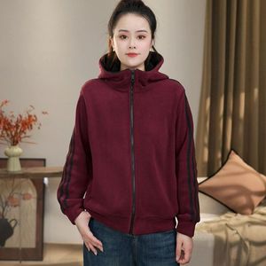 Women's Hooded Sweatshirt Jacket Green Zipper Long Sleeve Loose Fit Breathable Knitted Autumn Winter Wear - Product Image 4