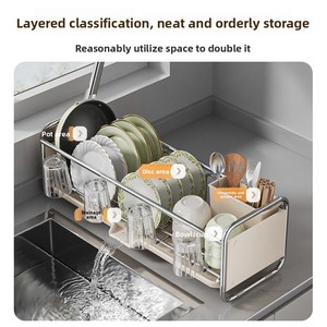 Escurridor de Platos <span class=keywords><strong>Estrecho</strong></span> de Acero al Carbono MIXWARES para Tazones, Platos y Cubiertos, Escurridor de Cocina que Ahorra Espacio con Bandeja de Drenaje - Product Image 2
