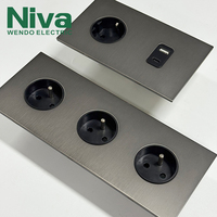 Prise murale Niva, norme européenne, panneau en métal brossé, prises Schuko, USB Type-C, boîte ronde européenne modulaire personnalisée OEM, France, Allemagne