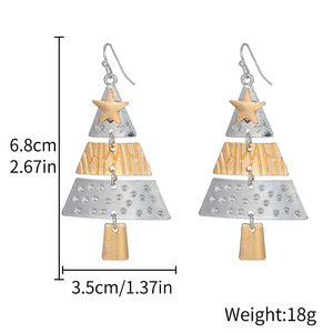 Handmade Christmas <b>Tree</b> Drop Earrings Zinc Alloy Star Shape Geometric Design Ear Hook Earrings For Holiday Fashion - Product Image 5