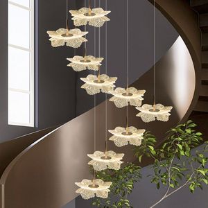 Lámpara de araña de flor de loto <span class=keywords><strong>doblemente</strong></span> estructurada Loft Apartment Crystal Long Chandelier Lights para decoración de Villa de Hotel - Product Image 1
