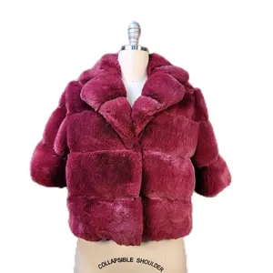 冬季布新设计高品质宽粉色拉杆狐狸毛大衣仿毛皮大衣女士大衣