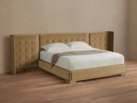 Lit Moderne de Luxe en Bois Massif avec Tête de Lit Étendue et Rembourrée, Idéal pour Chambres Parentales – Pièce de Mobilier de Luxe