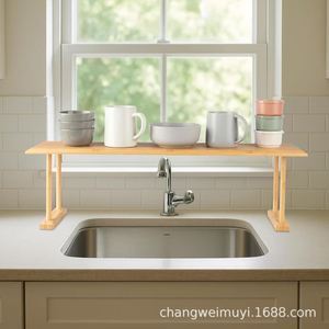 Wooden Desktop Storage <b>Rack</b> Solid Wood Single Layer <b>Kitchen</b> Spice <b>Rack</b> For Countertop Sink Multi Function - Product Image 3