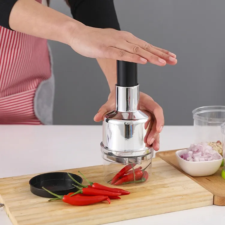 Couteau à oignons en spirale de poche de qualité supérieure trancheuse de légumes outils de cuisine manuel poussoir à main hachoir à légumes avec bouton poussoir