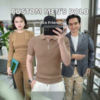Pull décontracté haut de gamme à manches courtes côtelées en tricot écologique brodé sur mesure pour homme – Fabricant OEM/ODM en marque blanche