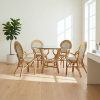 Ensemble de salle à manger Bali Bistro en rotin, chaises élégantes et confortables tissées à la main, table, meubles de salle à manger pour appartement, design antique asiatique, durable