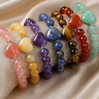 Bracelet en perles de cristal naturel en forme de cœur, 8 mm, bracelet extensible en pierres précieuses, fait main, cadeau pour femme, bijoux