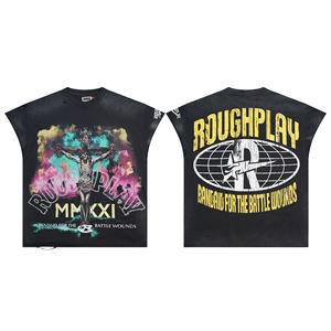 Camiseta negra de manga corta para hombre de ROUGHPLAY, camiseta de verano informal con estampado Tour Of The World, estilo callejero - Product Image 5